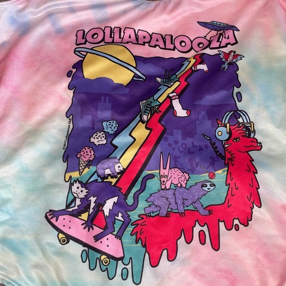 NWOT Forever 21 Lollapalooza Tie Dye One Piece High Cut Swimsuit Size Small - Picture 4 of 9